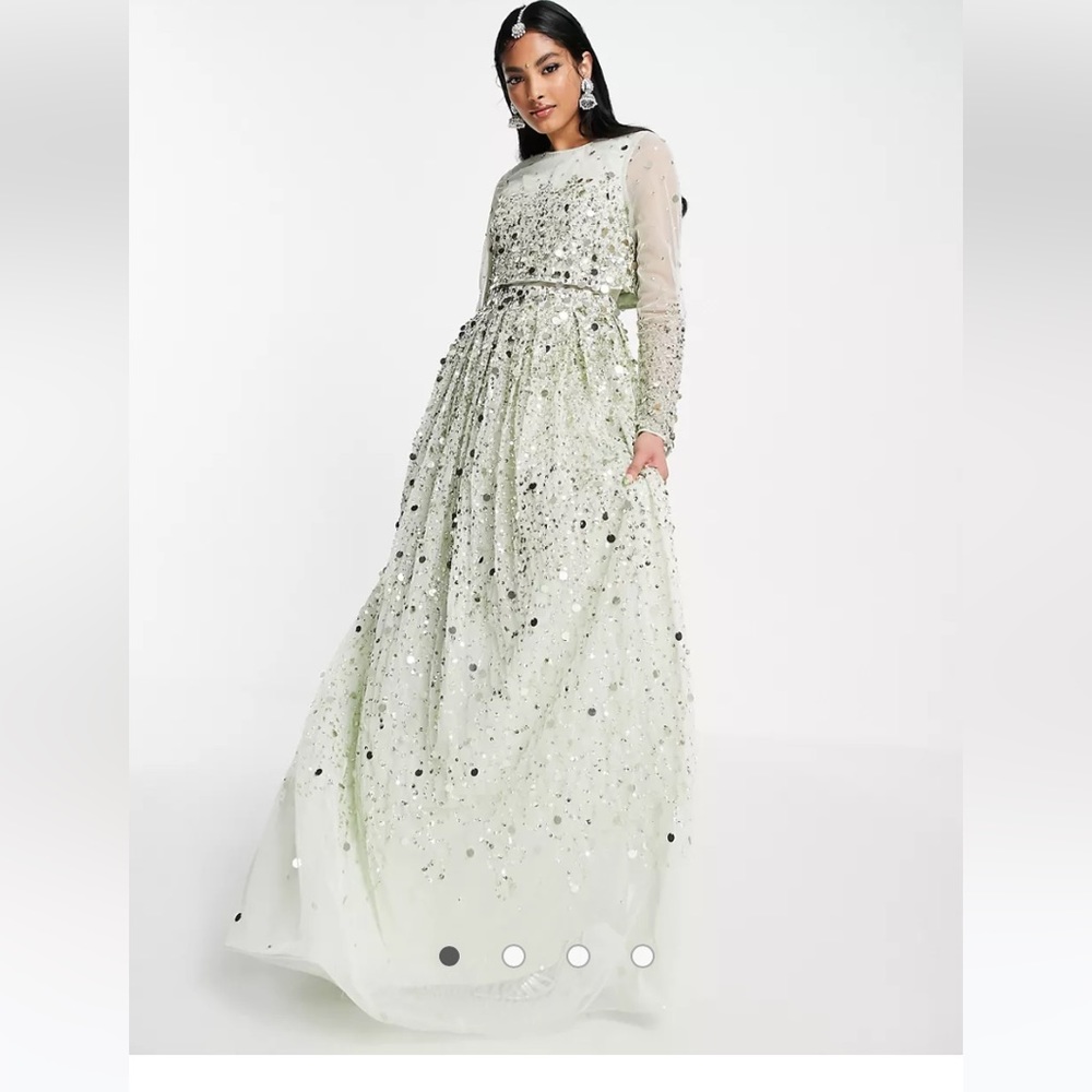 ASOS DESIGN maxi anarkali dress in scatter sequin in soft green, size 4